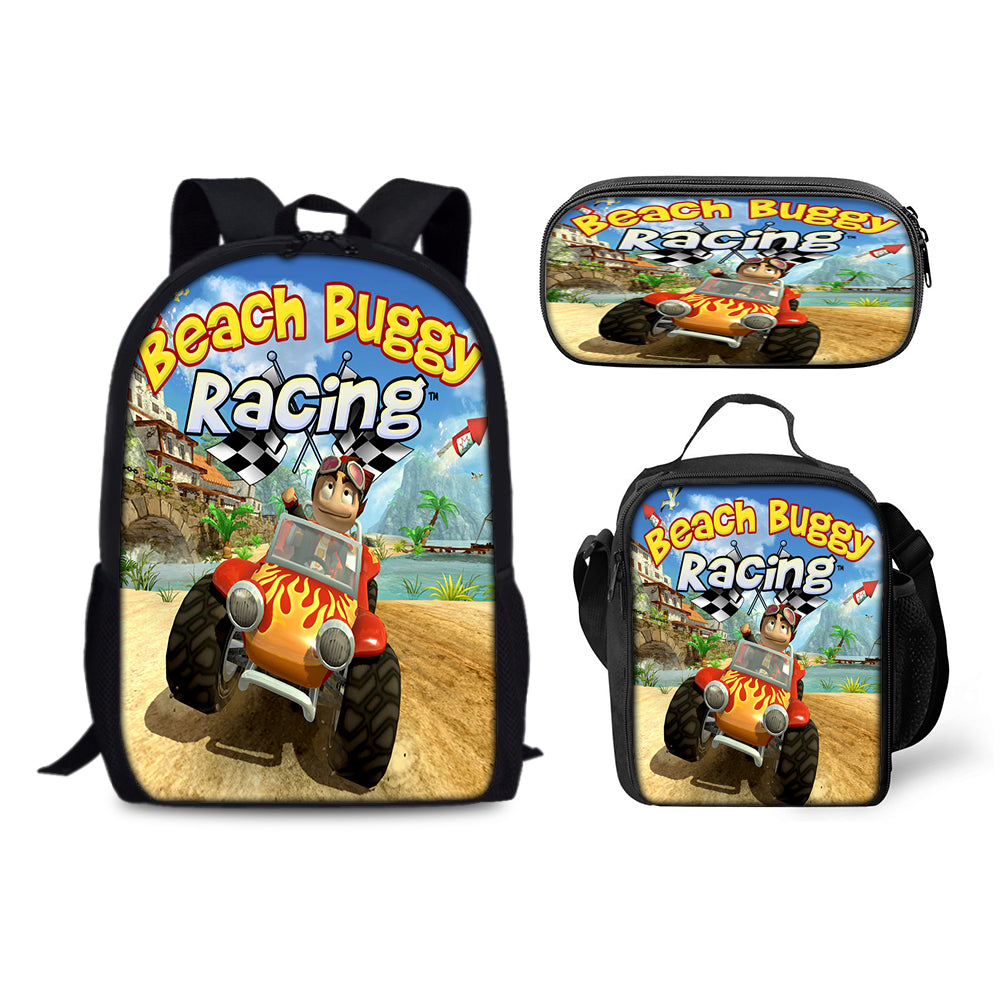 Beach Buggy Racing  Backpack Schoolbag Lunch Bag Pencil Bag for Kids Students 3PCS