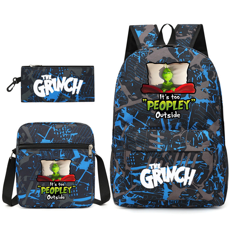 The Grinch Printed Schoolbag Backpack Shoulder Bag Pencil Bag 3pcs set for Kids Students