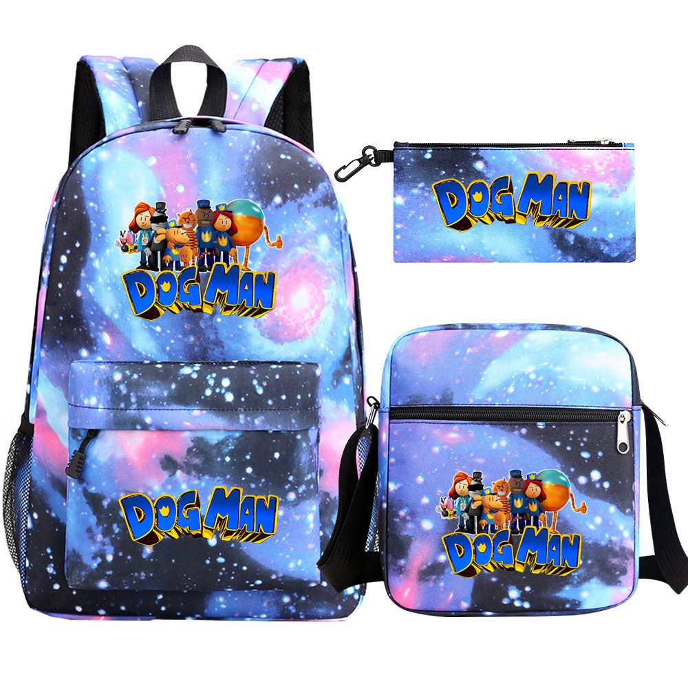 Dog Man Printed Schoolbag Backpack Shoulder Bag Pencil Bag 3pcs set for Kids Students