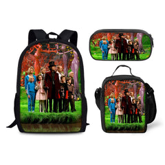 Charlie and the Chocolate Factory Backpack Schoolbag Lunch Bag Pencil Bag for Kids Students 3PCS