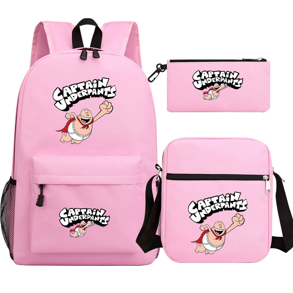 Captain Underpants Printed Schoolbag Backpack Shoulder Bag Pencil Bag 3pcs set for Kids Students