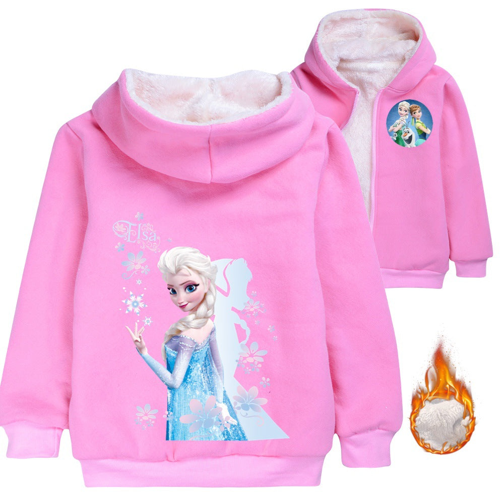 Frozen Elsa Princess Sherpa Lined Hoodie Fleece Sweatshirt Full Zip Hooded Jacket for Kids