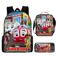 Firebuds Full Printed Backpack Schoolbag Travel Notebook Bag Lunch Bag Pencil Bag for Kids Students 3PCS