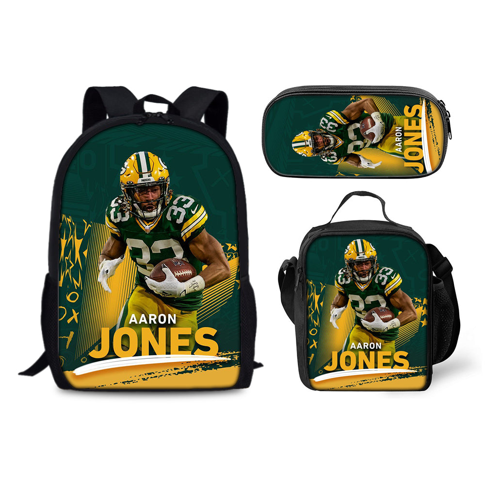 Green Bay Packers Football Team Backpack Schoolbag Lunch Bag Pencil Bag for Kids Students 3PCS