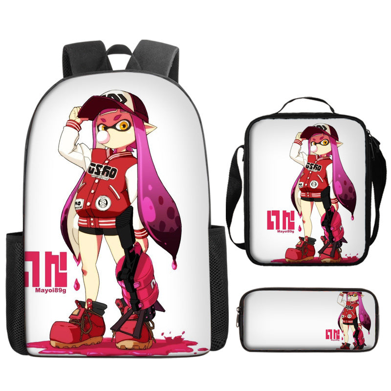 Splatoon Full Printed Backpack Schoolbag Travel Notebook Bag Lunch Bag Pencil Bag for Kids Students 3PCS