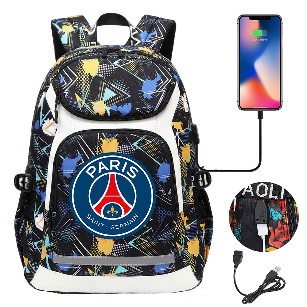 Paris Saint Germain Football Club USB Charging Backpack School Notebook Travel Bags