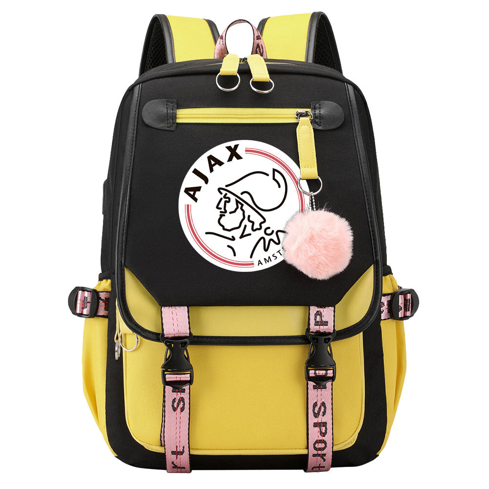 Amsterdamsche Football Club Waterproof Backpack School Notebook Travel Bags USB Charging