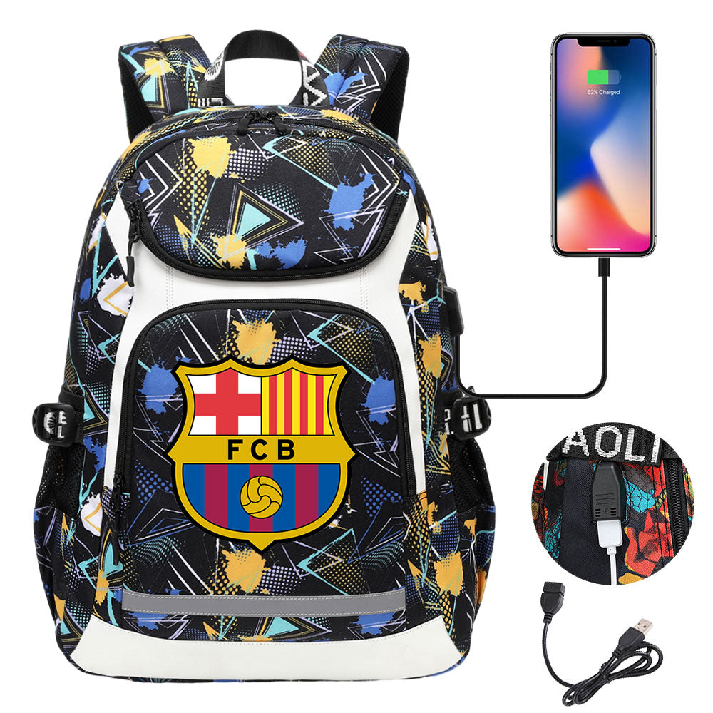 Barcelona Football Club USB Charging Backpack School Notebook Travel Bags