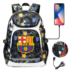 Barcelona Football Club USB Charging Backpack School Notebook Travel Bags