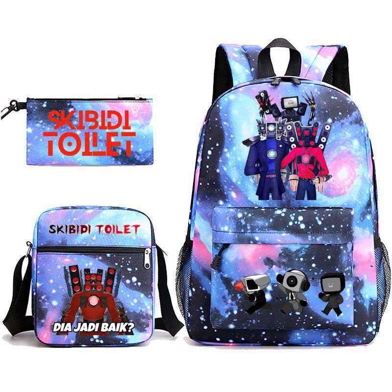 Game Skibidi Toilet Schoolbag Backpack Shoulder Bag Pencil Bag Set Gift for Kids Students