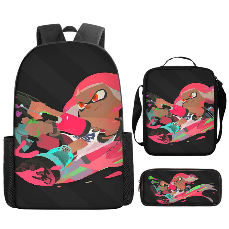 Splatoon Full Printed Backpack Schoolbag Travel Notebook Bag Lunch Bag Pencil Bag for Kids Students 3PCS