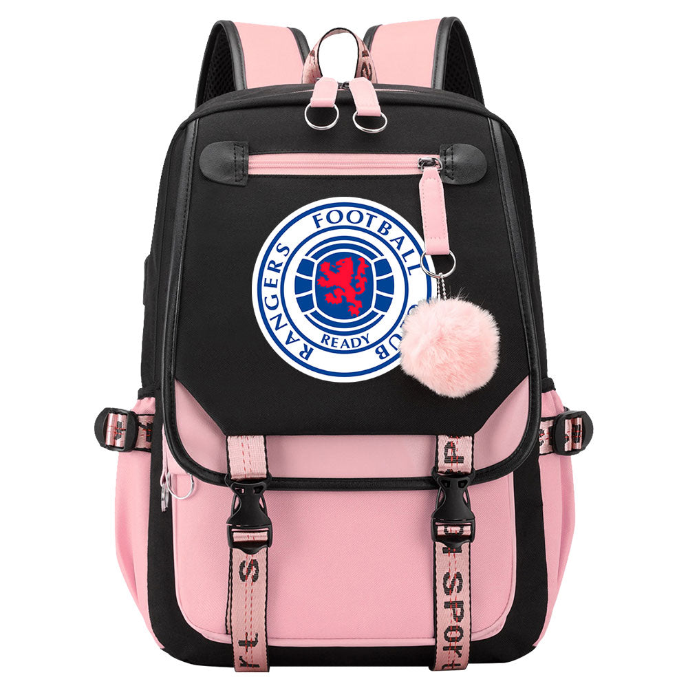 Rangers Football Club Waterproof Backpack School Notebook Travel Bags USB Charging