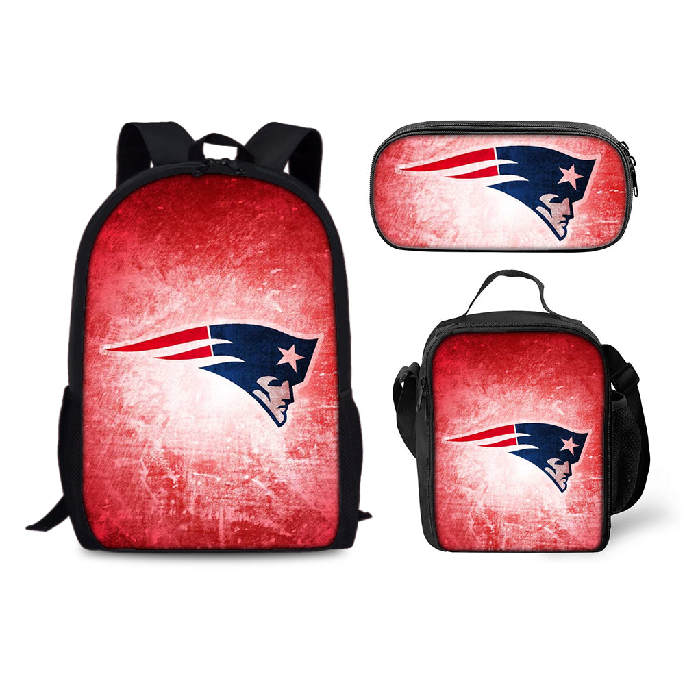 New England Patriots Football Team  Backpack Schoolbag Lunch Bag Pencil Bag for Kids Students 3PCS