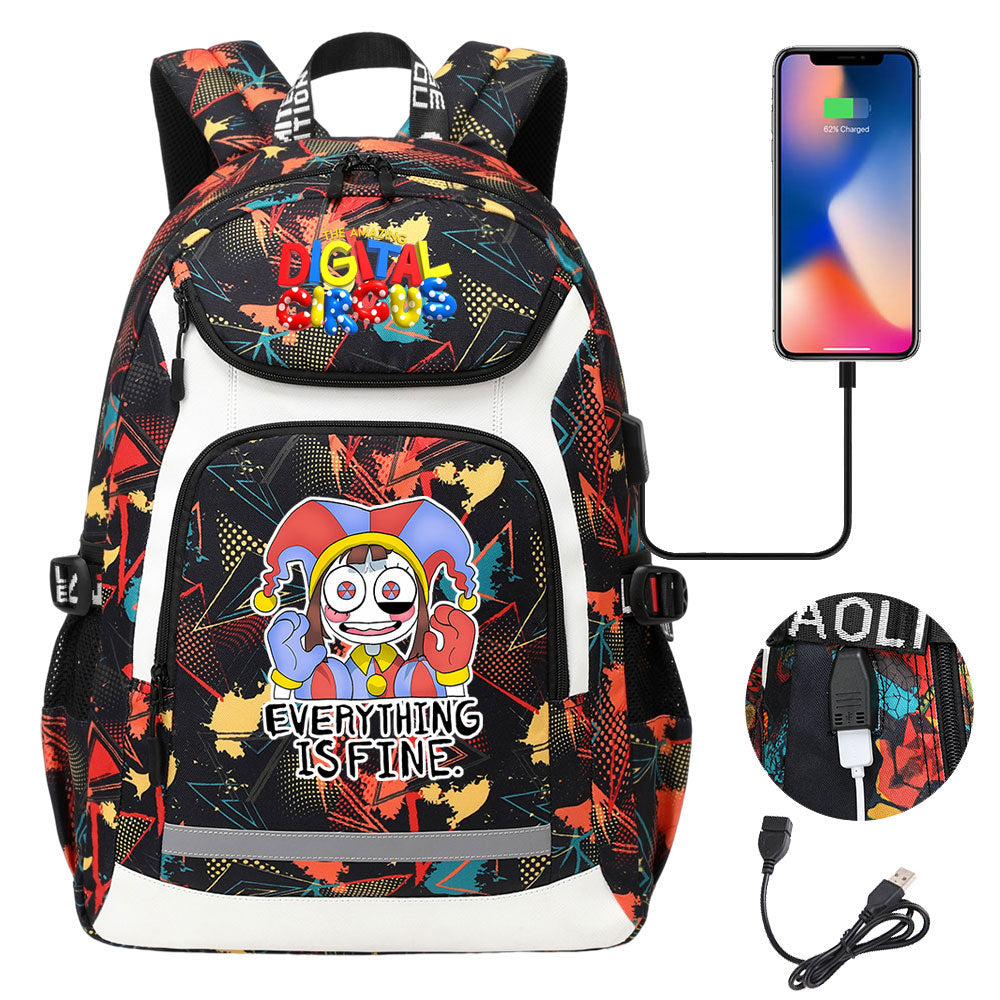 The Amazing Digital Circus USB Charging Backpack School Notebook Travel Bags