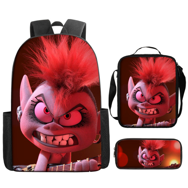 Trolls Full Printed Backpack Schoolbag Travel Notebook Bag Lunch Bag Pencil Bag for Kids Students 3PCS
