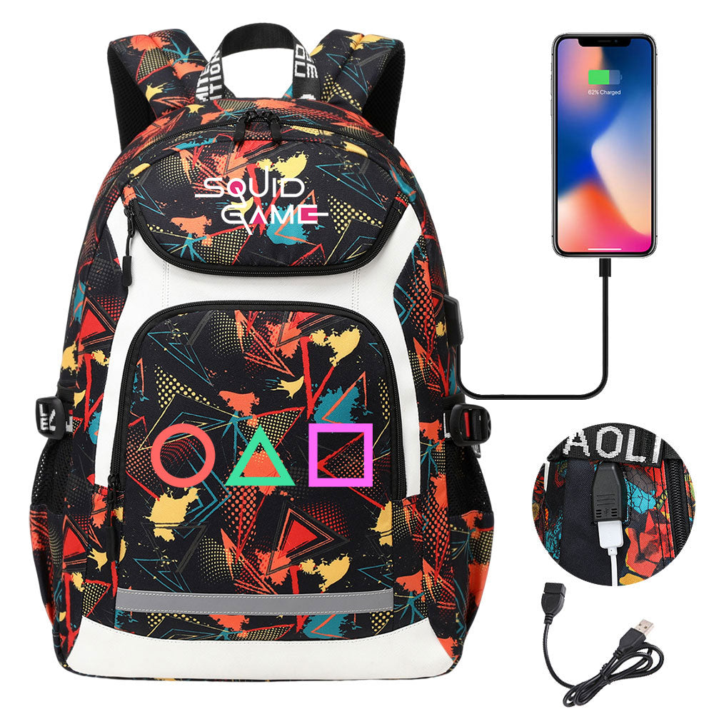 Squid Game USB Charging Backpack School Notebook Travel Bags