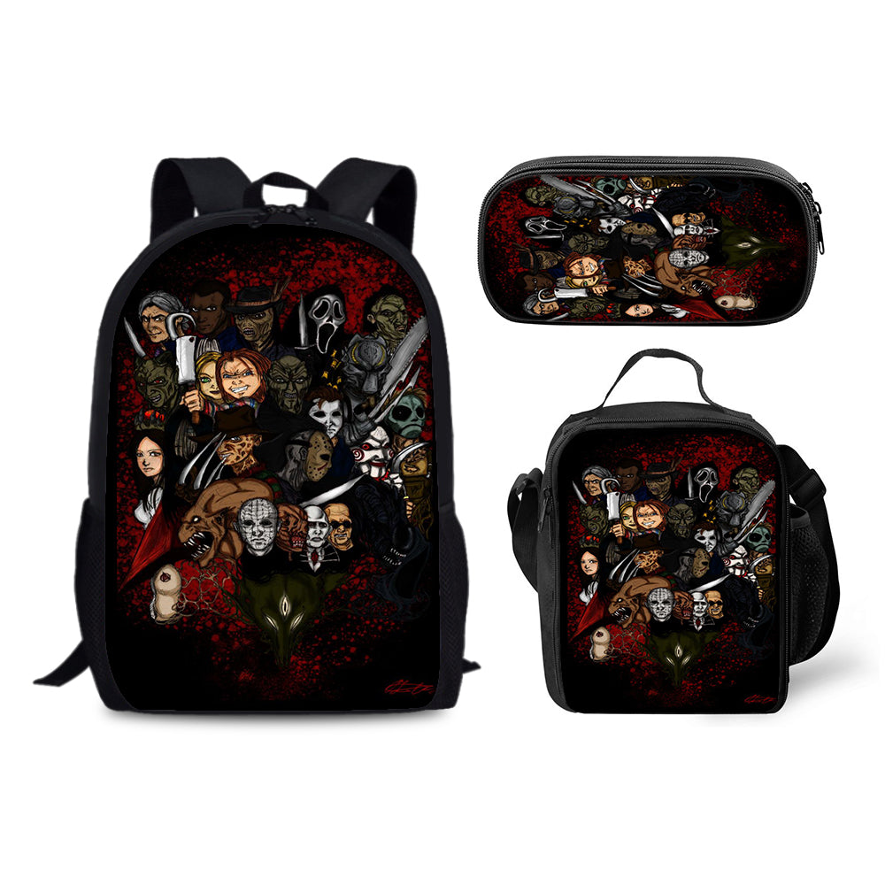 Nun Scary Movie Backpack Schoolbag Lunch Bag Pencil Bag for Kids Students 3PCS