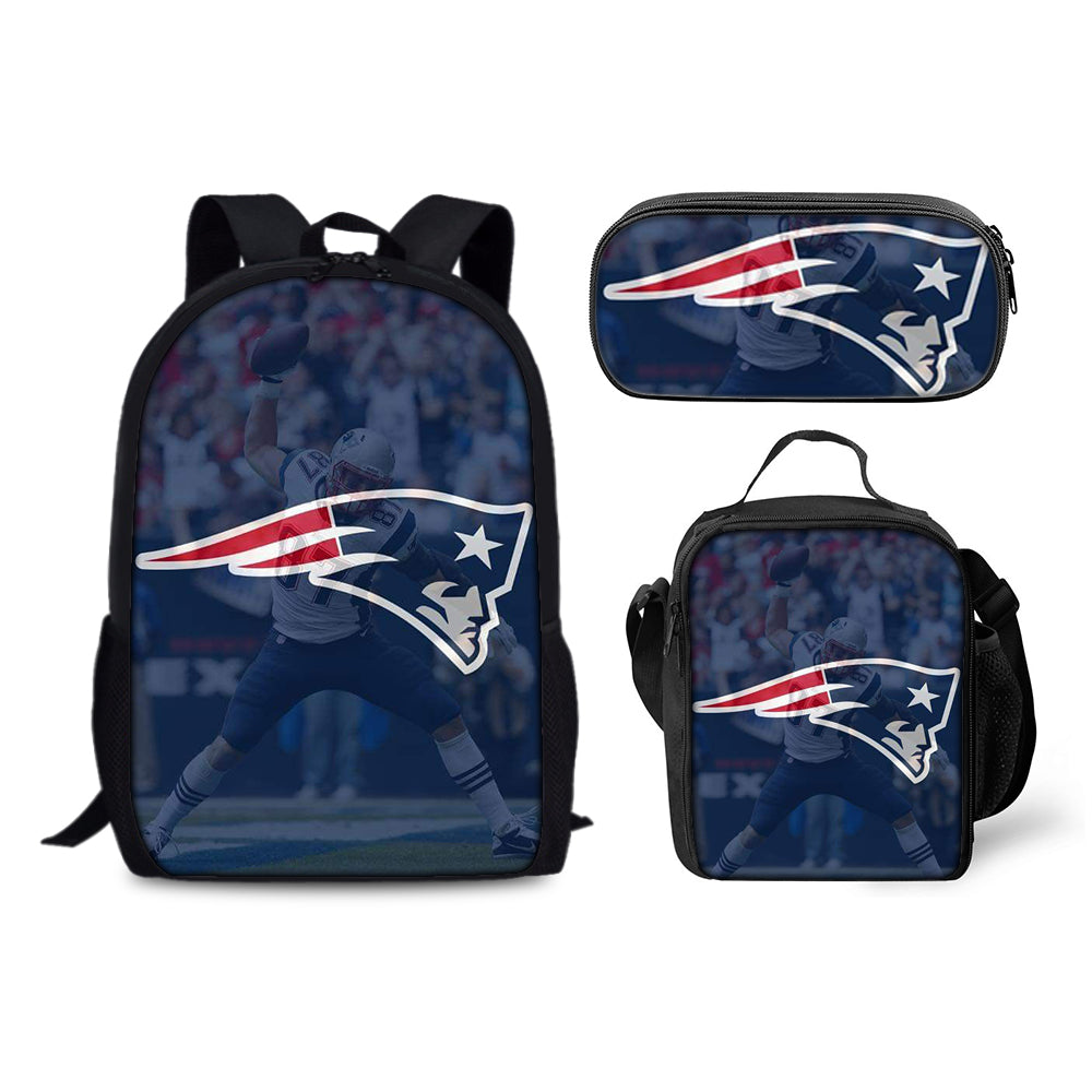 New England Patriots Football Team  Backpack Schoolbag Lunch Bag Pencil Bag for Kids Students 3PCS