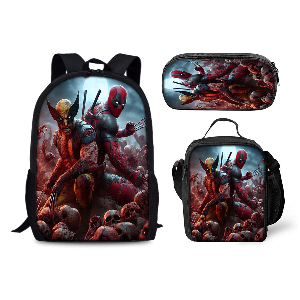 Deadpool and Wolverine Backpack Schoolbag Lunch Bag Pencil Bag for Kids Students 3PCS