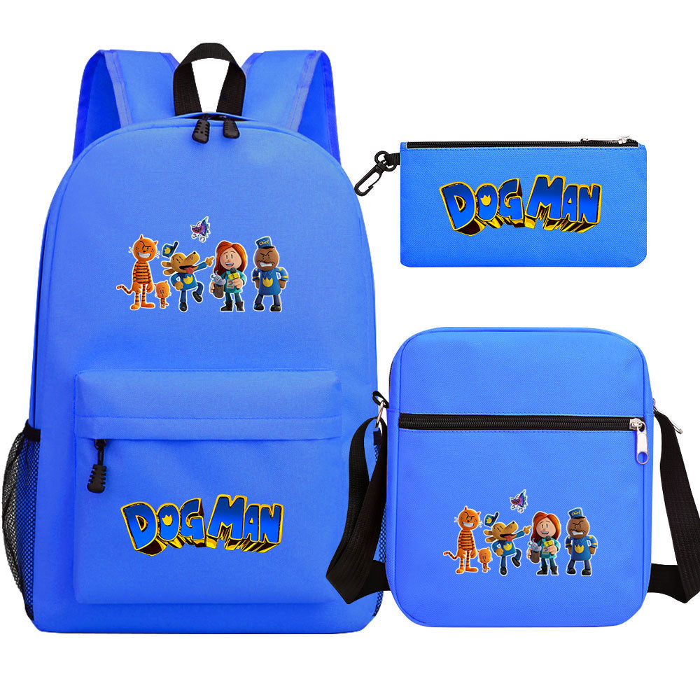 Dog Man Printed Schoolbag Backpack Shoulder Bag Pencil Bag 3pcs set for Kids Students
