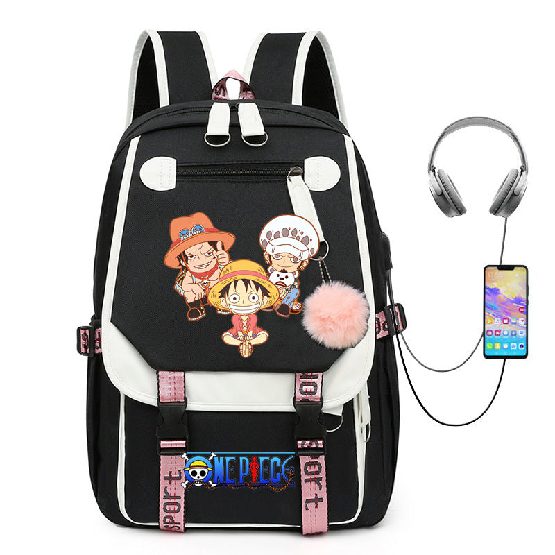 One Piece Waterproof Backpack School Notebook Travel Bags USB Charging