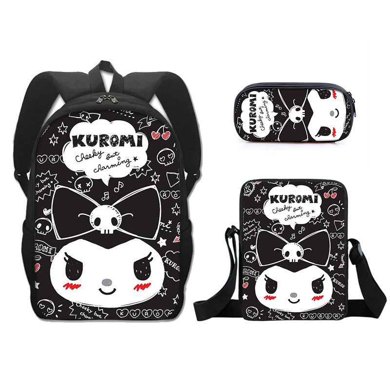 Kuromi Full Printed Backpack Schoolbag Travel Notebook Bag Lunch Bag Pencil Bag for Kids Students 3PCS