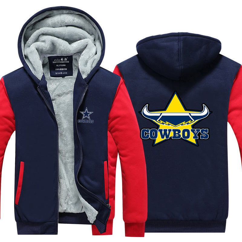 Dallas Football Cowboy Unisex Lined Hoodie Fleece Sweatshirt Full Zipper Hooded Thicken Jacket