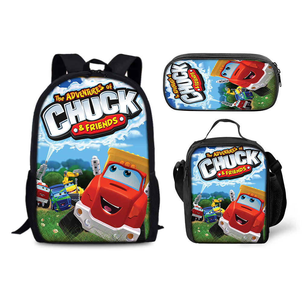 The Adventures of Chuck and Friends Backpack Schoolbag Lunch Bag Pencil Bag for Kids Students 3PCS