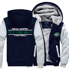 New York Football Team Jets Unisex Lined Hoodie Fleece Sweatshirt Full Zipper Hooded Thicken Jacket