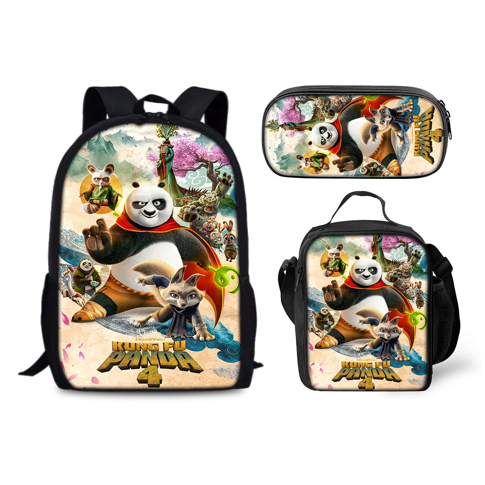 Kung Fu Panda Backpack Schoolbag Lunch Bag Pencil Bag for Kids Students 3PCS