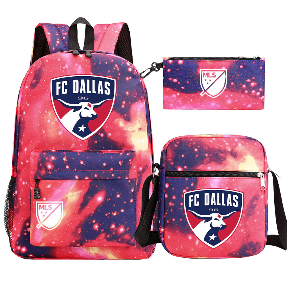 Dallas Soccer Printed Schoolbag Backpack Shoulder Bag Pencil Bag 3pcs set for Kids Students