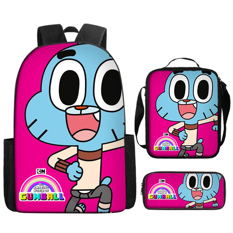 The Amazing World of Gumball Full Printed Backpack Schoolbag Travel Notebook Bag Lunch Bag Pencil Bag for Kids Students 3PCS