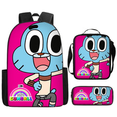 The Amazing World of Gumball Full Printed Backpack Schoolbag Travel Notebook Bag Lunch Bag Pencil Bag for Kids Students 3PCS