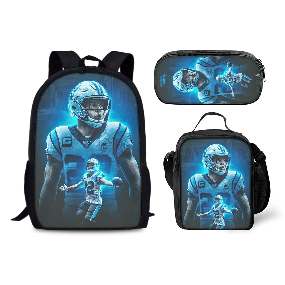 Carolina Panthers Football Team Backpack Schoolbag Lunch Bag Pencil Bag for Kids Students 3PCS