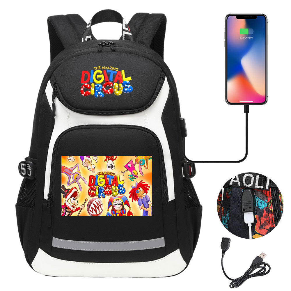 The Amazing Digital Circus USB Charging Backpack School Notebook Travel Bags