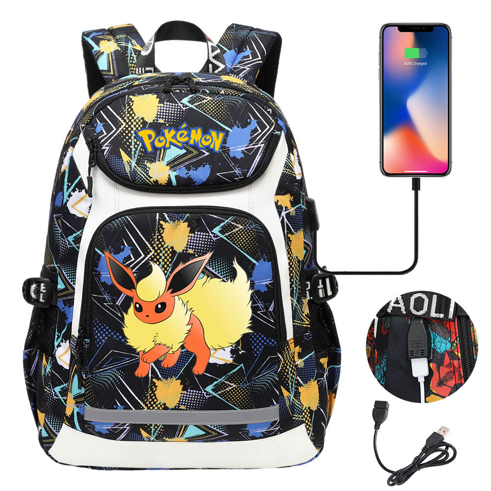 Pikachu USB Charging Backpack School Notebook Travel Bags