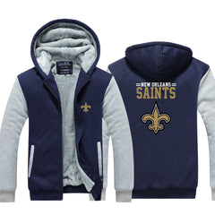 New Orleans Football Saints  Unisex Lined Hoodie Fleece Sweatshirt Full Zipper Hooded Thicken Jacket