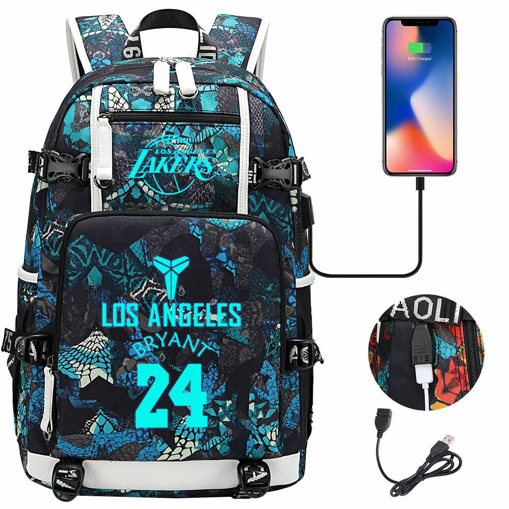 Kobe Black Mamba Curry Bucks USB Charging Backpack School Notebook Travel Bags Basketball Bag