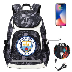 Manchester City Football Club USB Charging Backpack School Notebook Travel Bags