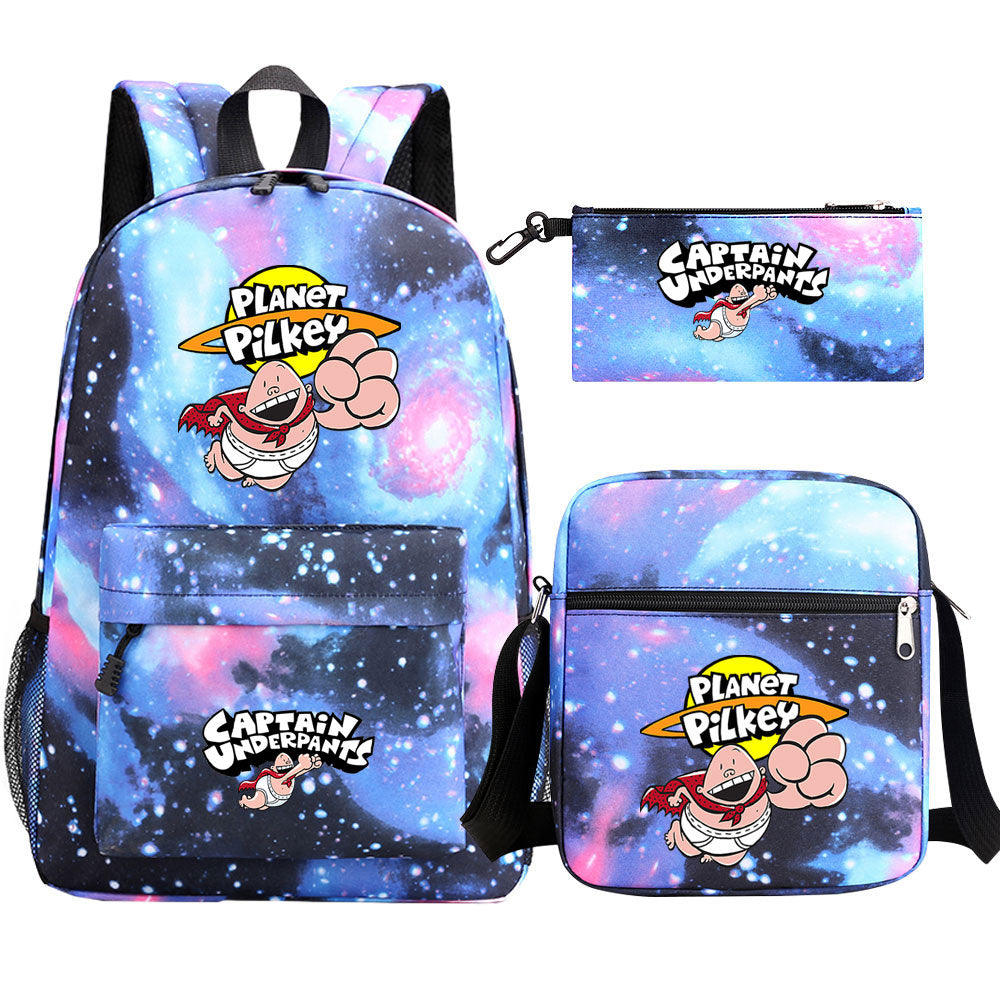 Captain Underpants Printed Schoolbag Backpack Shoulder Bag Pencil Bag 3pcs set for Kids Students