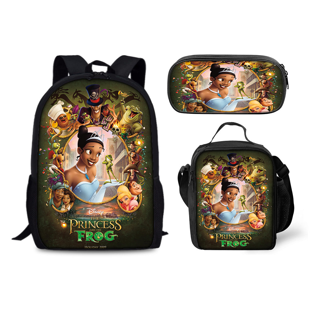 The Princess and the Frog Backpack Schoolbag Lunch Bag Pencil Bag for Kids Students 3PCS