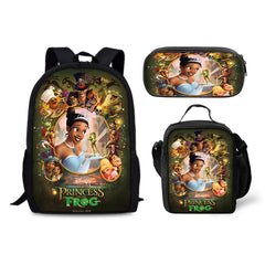 The Princess and the Frog Backpack Schoolbag Lunch Bag Pencil Bag for Kids Students 3PCS
