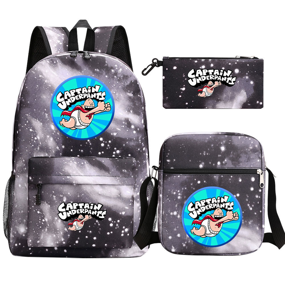 Captain Underpants Printed Schoolbag Backpack Shoulder Bag Pencil Bag 3pcs set for Kids Students