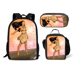 Pocahontas Backpack Schoolbag Lunch Bag Pencil Bag for Kids Students 3PCS