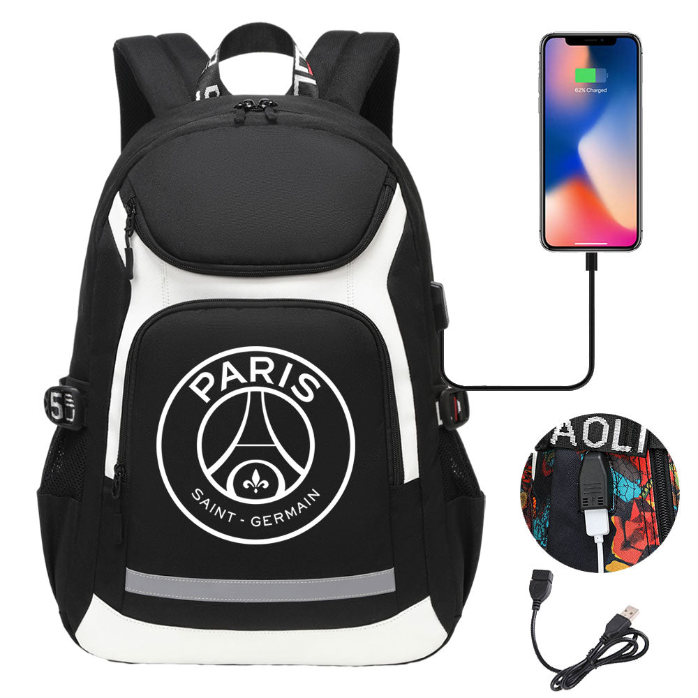 Paris Saint Germain Football Club USB Charging Backpack School Notebook Travel Bags