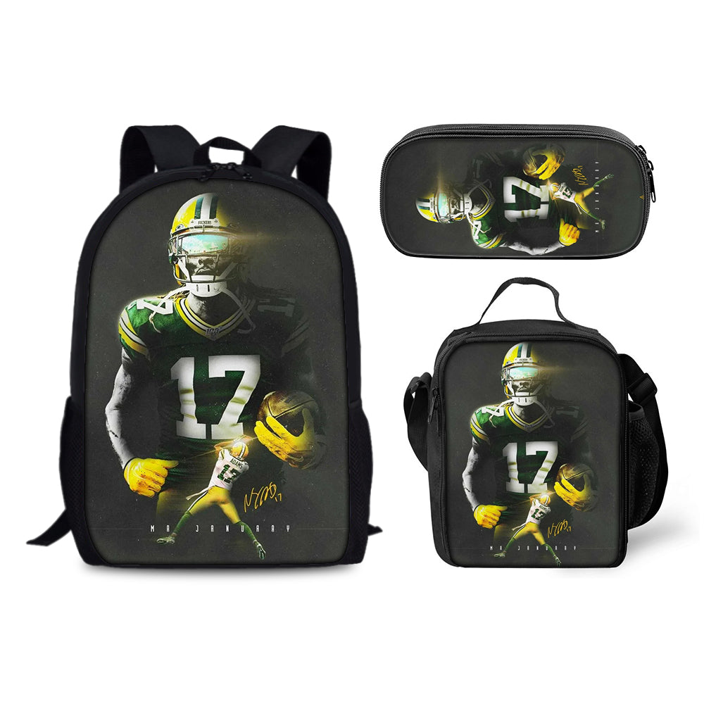 Green Bay Packers Football Team Backpack Schoolbag Lunch Bag Pencil Bag for Kids Students 3PCS