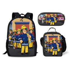 Fireman Sam Backpack Schoolbag Lunch Bag Pencil Bag for Kids Students 3PCS