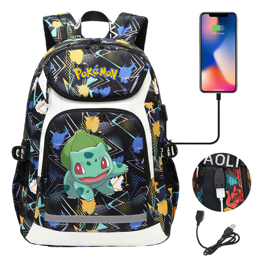 Pikachu USB Charging Backpack School Notebook Travel Bags