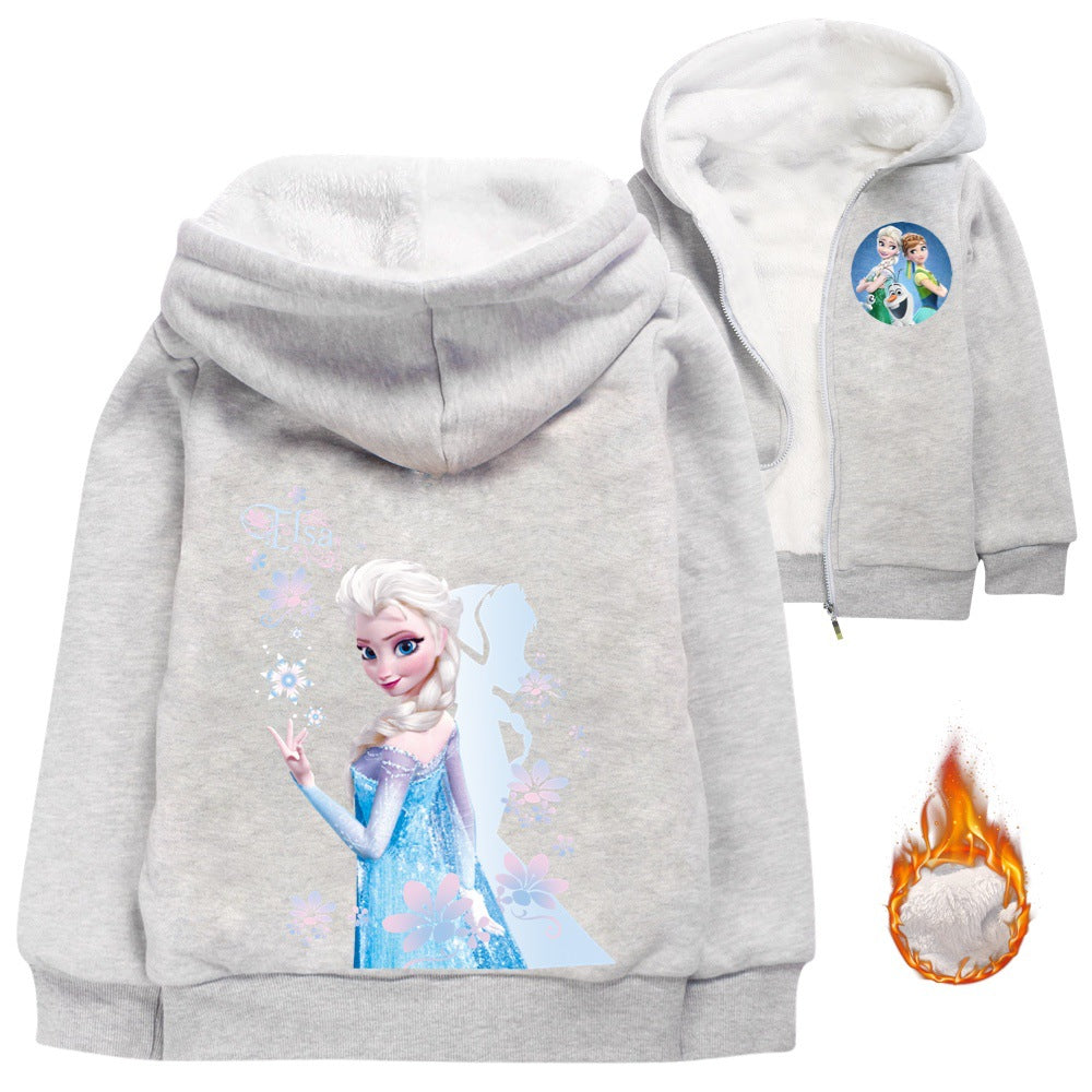 Frozen Elsa Princess Sherpa Lined Hoodie Fleece Sweatshirt Full Zip Hooded Jacket for Kids