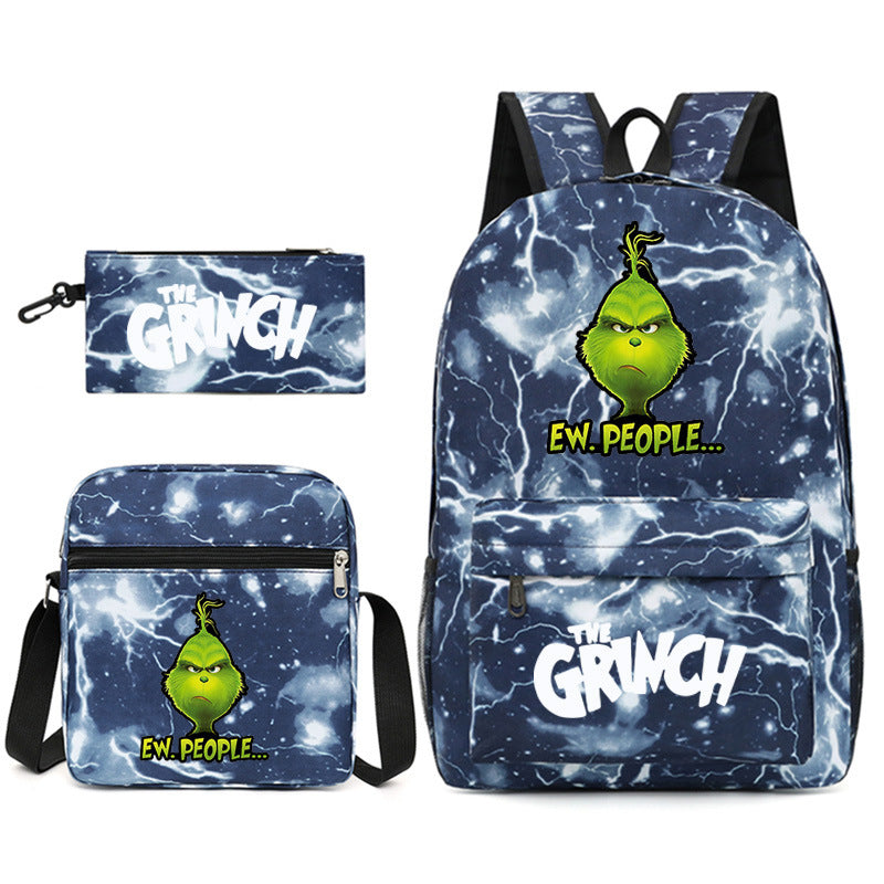 The Grinch Printed Schoolbag Backpack Shoulder Bag Pencil Bag 3pcs set for Kids Students